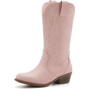 ⚡Girls Pink Kids Western Boots Embroidered Cowgirl Boots Riding Shoes Mid Calf